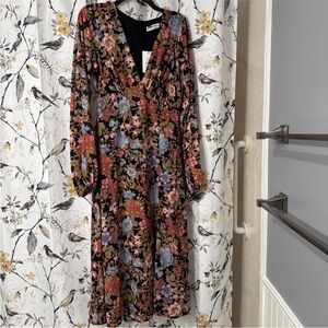 Showpo Black Floral V-Neck Long Sleeve Midi Dress